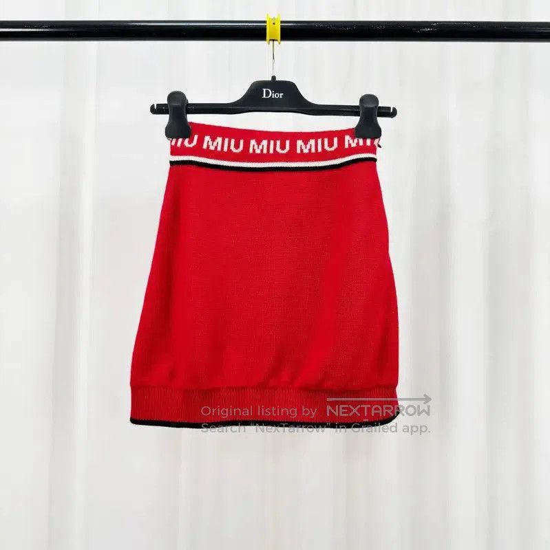 Miu Miu Miu Miu Red Cotton Logo Embroidered Skirt . Size 23" - 1 Thumbnail
