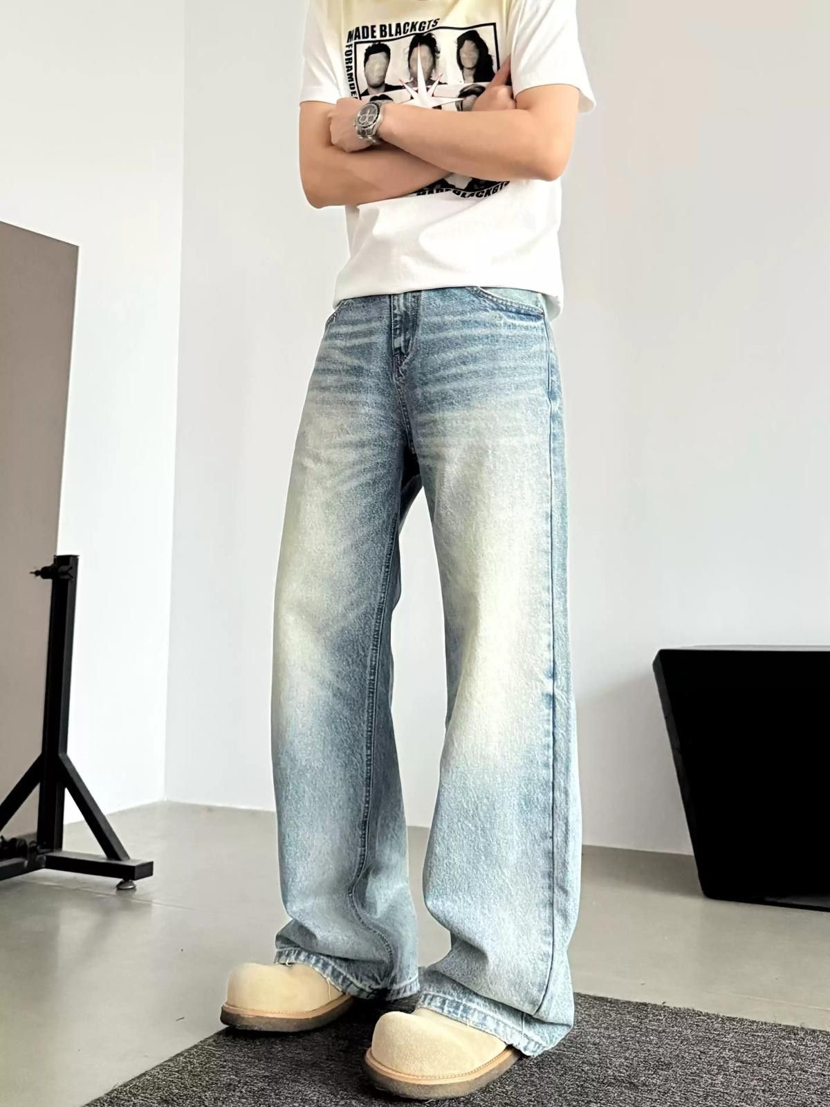 Vintage Light Blue Wide Leg Denim Jeans, Loose Flared Jeans Size US 30 / EU 46 - 3 Thumbnail