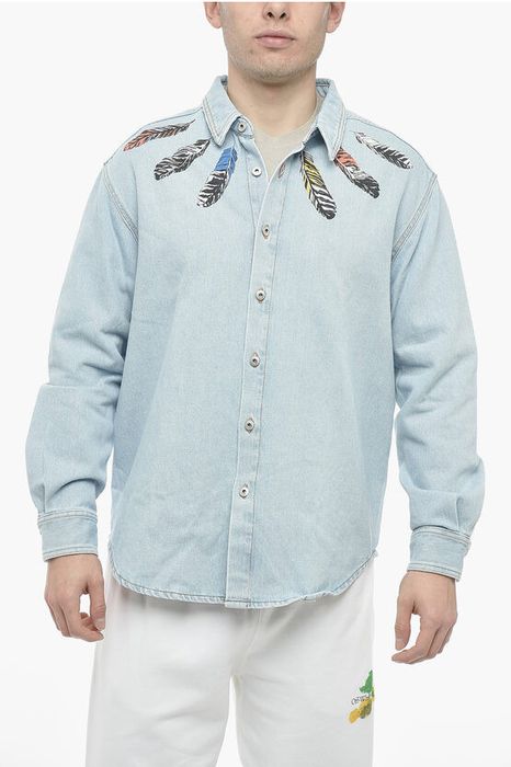 Marcelo Burlon Denim Shirt with Multicolored Feathers Print | Grailed