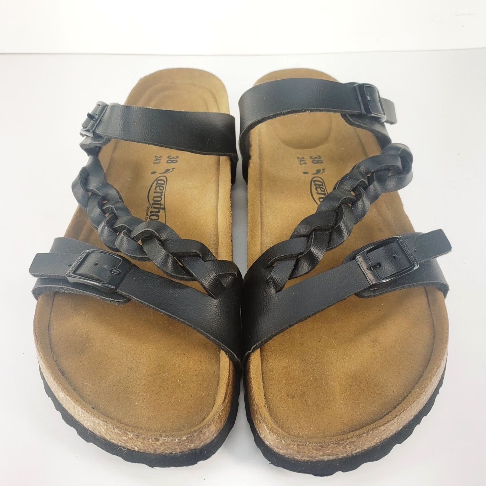 Vintage VINTAGE? No. Aerothotic Braided Women Sandal Arch Support Comfy Orthotic Slide Black Low Heel 7-7.5 Womens Shoes Size US 5.5 / IT 35.5 - 3 Thumbnail