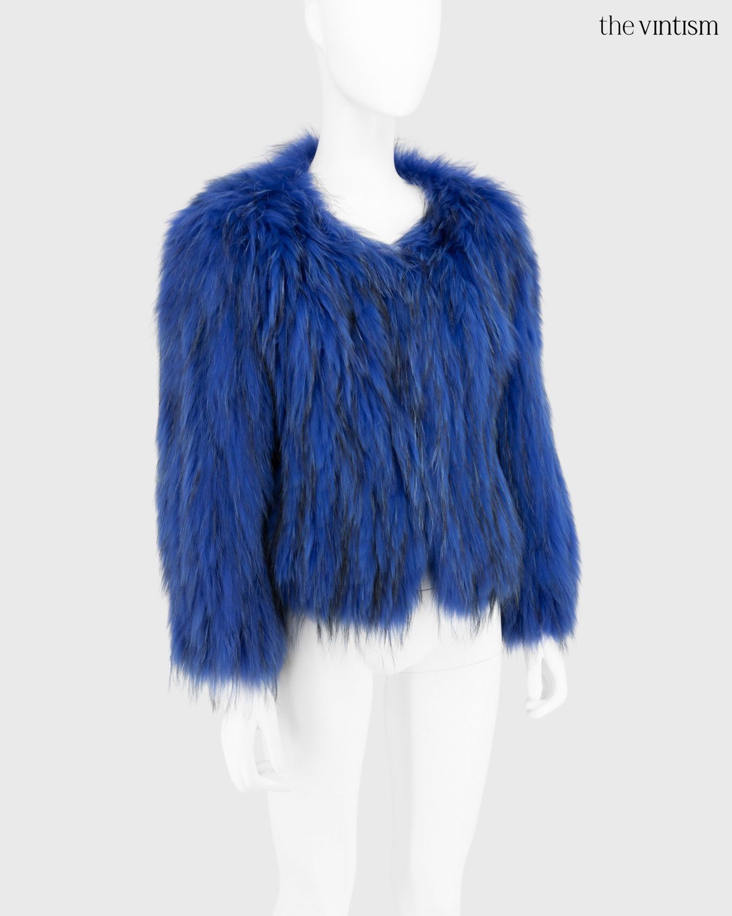 Saks Potts Saks Potts Electric Blue Real Raccoon Fur Cropped Jacket S/M Size S / US 4 / IT 40 - 3 Thumbnail
