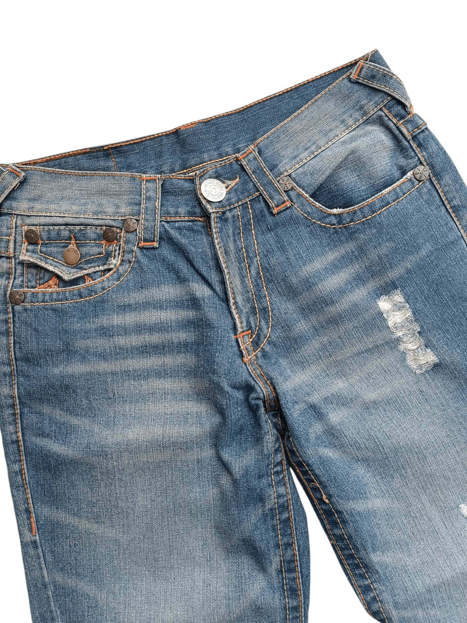 True Religion × Vintage FLARED🔥True Religion Joey Big T Rainbow Distressed Jeans Size US 30 / EU 46 - 7 Thumbnail