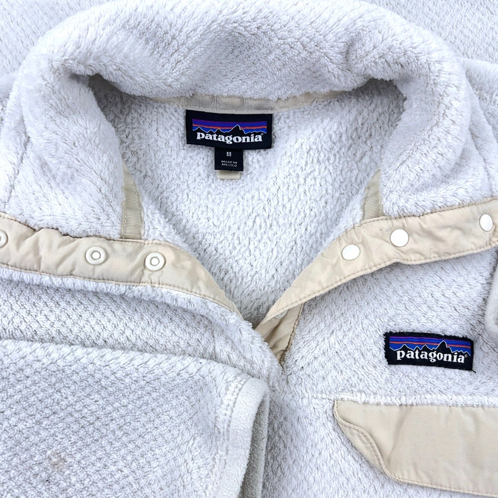Patagonia Patagonia Sweater Women M White Pullover Fleece Pocket Snap Mock Neck Raglan Sleeve Pullover - Mens Womens Girls Boys Size M / US 6-8 / IT 42-44 - 2 Thumbnail