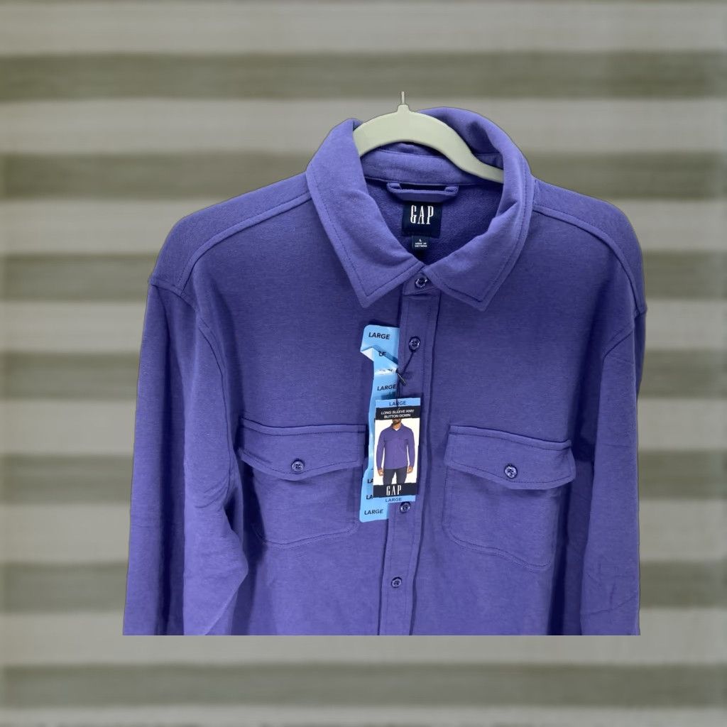 Gap Gap Knit Shirt Men L Blue Purple Button Long Sleeve Cotton Blend Stretch NWT Size US L / EU 52-54 / 3 - 1 Thumbnail