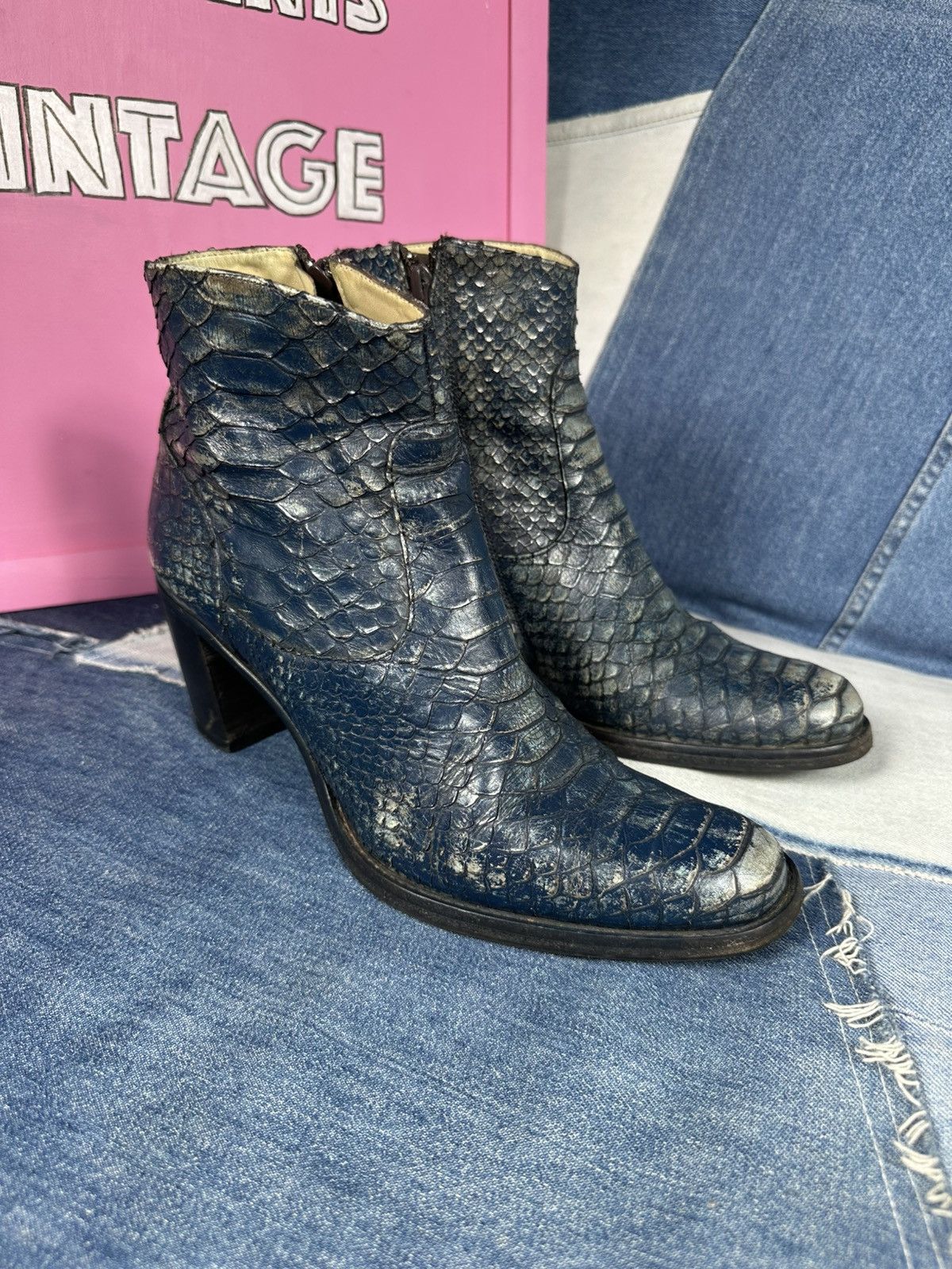 Other Free Lance Heels Ankle Boots Exotic Leather Snake Cowboy Size US 8 / IT 38 - 6 Thumbnail