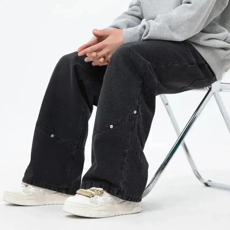 Japanese Brand Streetwear Casual Design Washed Black Loose Jeans Pants Size US 32 / EU 48 - 3 Thumbnail