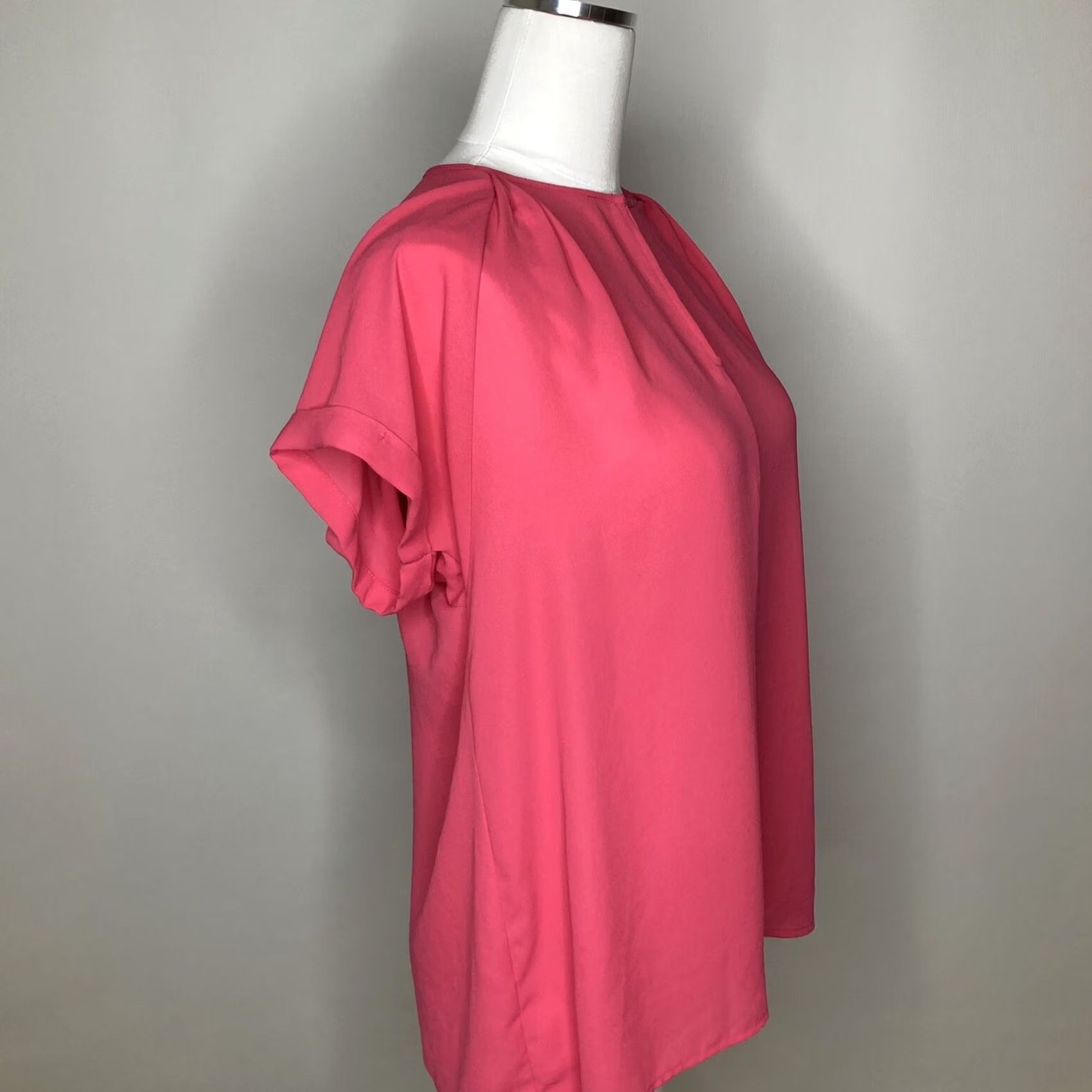 Vintage Pleione Blouse Pink Short Sleeve V Neck High Low Pullover Top L Womens Regular Ready to Ship Size L / US 10 / IT 46 - 2 Thumbnail