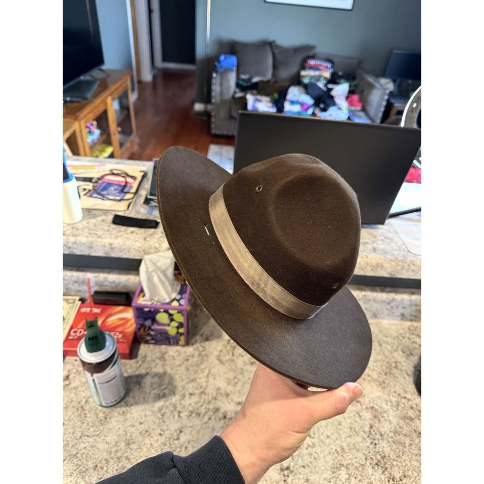 FELT VINTAGE Stratton Self Forming Drill Sergeant Instructor Wool Felt Hat 6 3/4 USA Strapton Stratton Campaign Hat Men Brown Wool Felt Hat USA 6 3/4 Size ONE SIZE - 3 Thumbnail