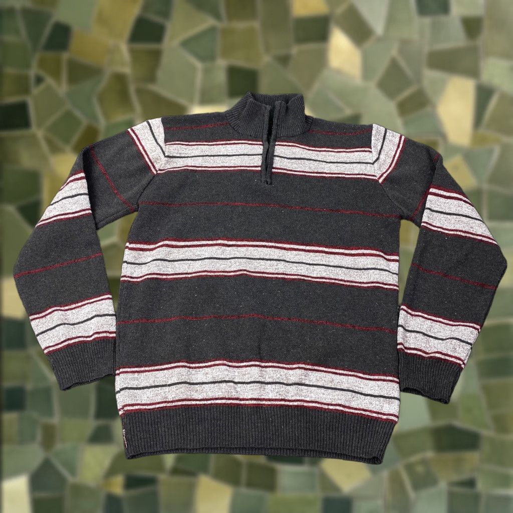Vintage VINTAGE Kadulon Sweater Mens Large Gray Red Striped Half Zip Pullover Knit 1/4 Zip Mock Neck All Seasons Casual Mens Size US L / EU 52-54 / 3 - 1 Thumbnail