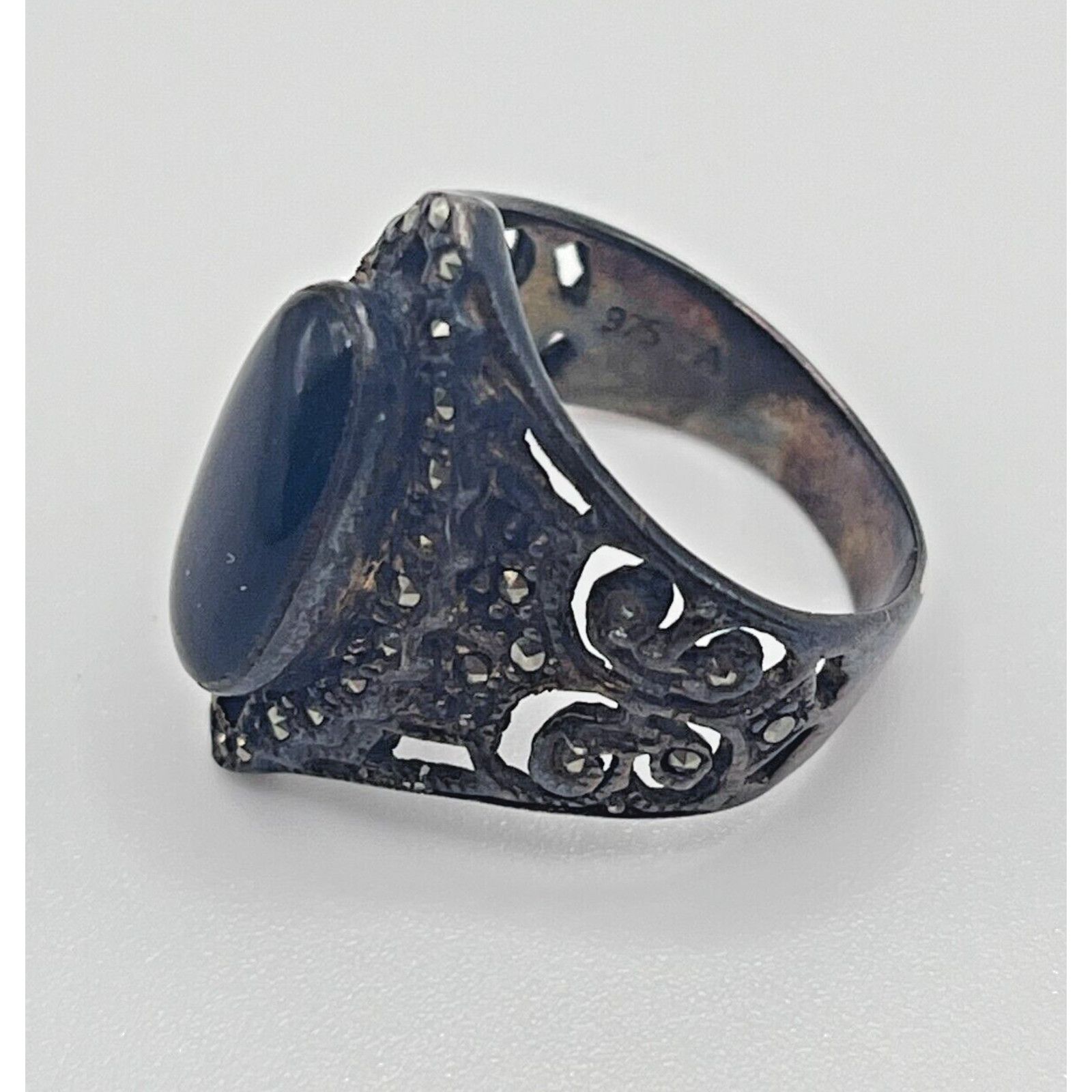 Other Vintage Silver Ring Sz 7.5 Womens Black Onyx Marcasite Ring Size ONE SIZE - 2 Thumbnail