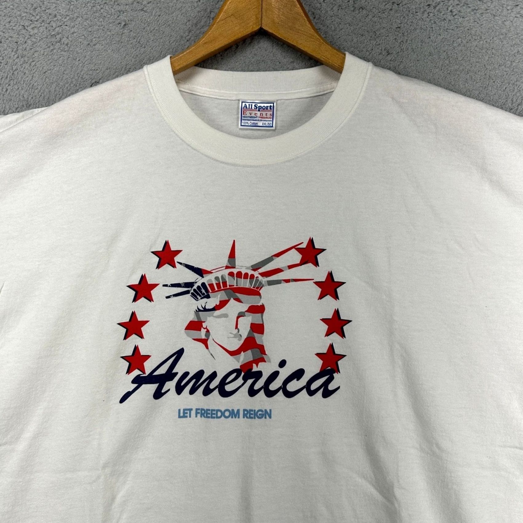 Vintage VINTAGE All Sport Shirt Mens 2XL White America 4th July Adult Patriotic Tee Size US XXL / EU 58 / 5 - 2 Thumbnail