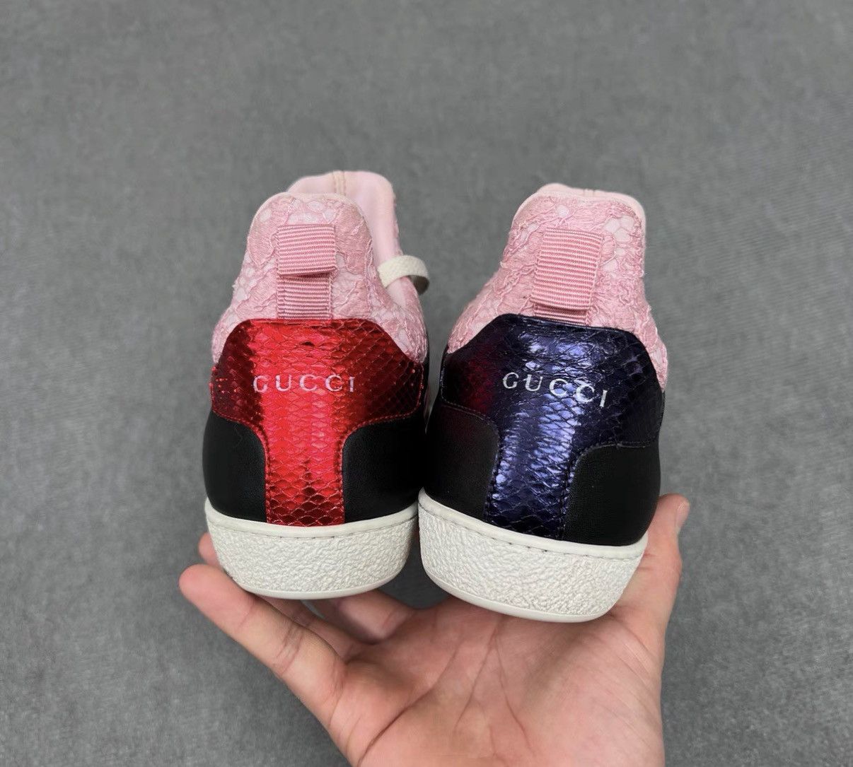 Gucci Gucci Black & Pink Lace Embroidered Women's Casual Sneakers Size US 5 / IT 35 - 6 Thumbnail
