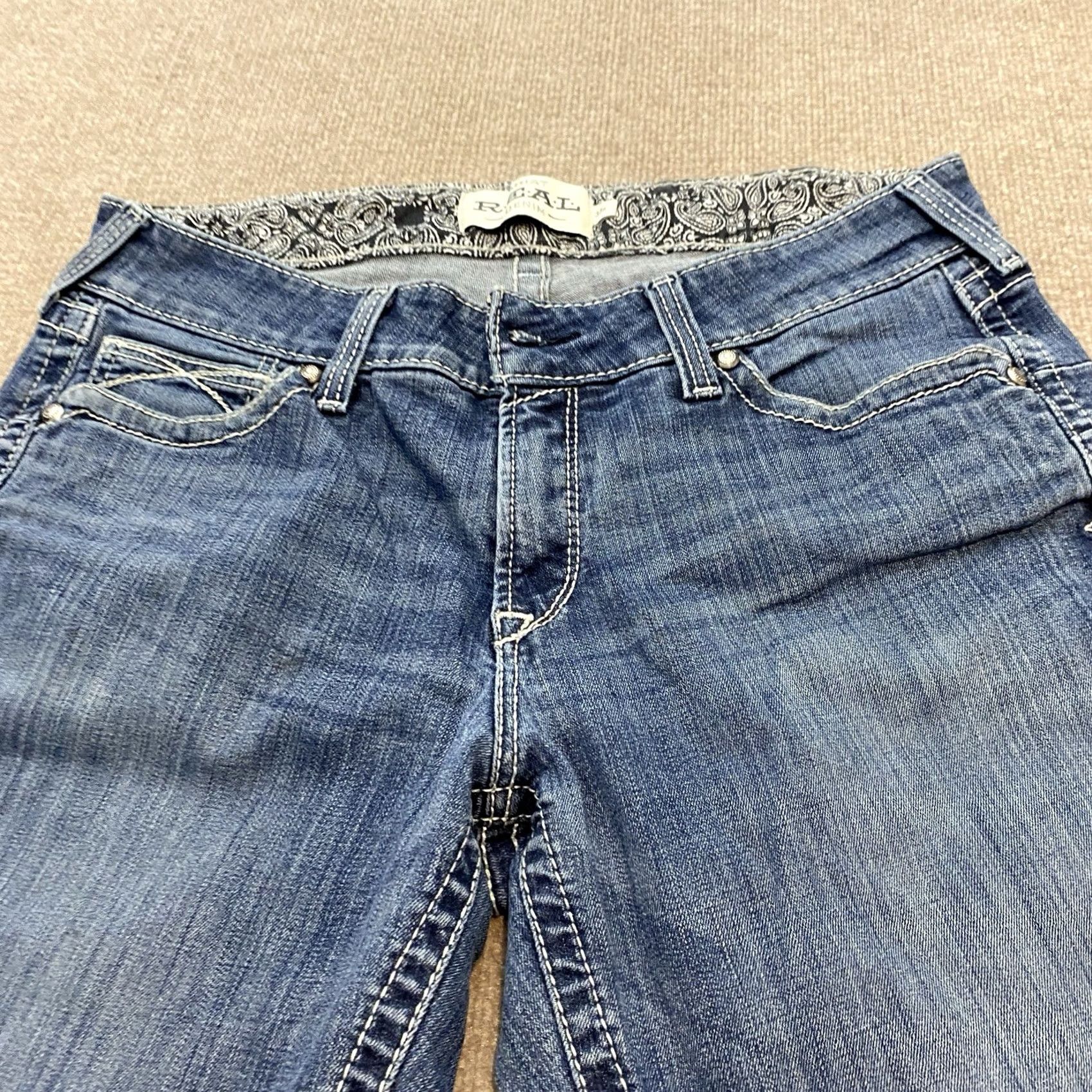 Ariat Ariat REAL Bootcut Jeans Womens 33 R Stretch Western Distressed Missing Button Size 24" / US 00 / IT 34 - 2 Thumbnail