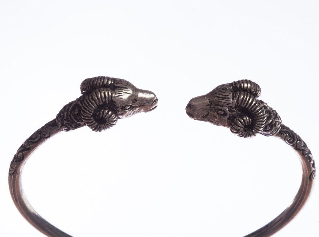 Designer Sterling Silver Thin Unisex Double Headed Ram Bracelet Size ONE SIZE - 2 Thumbnail