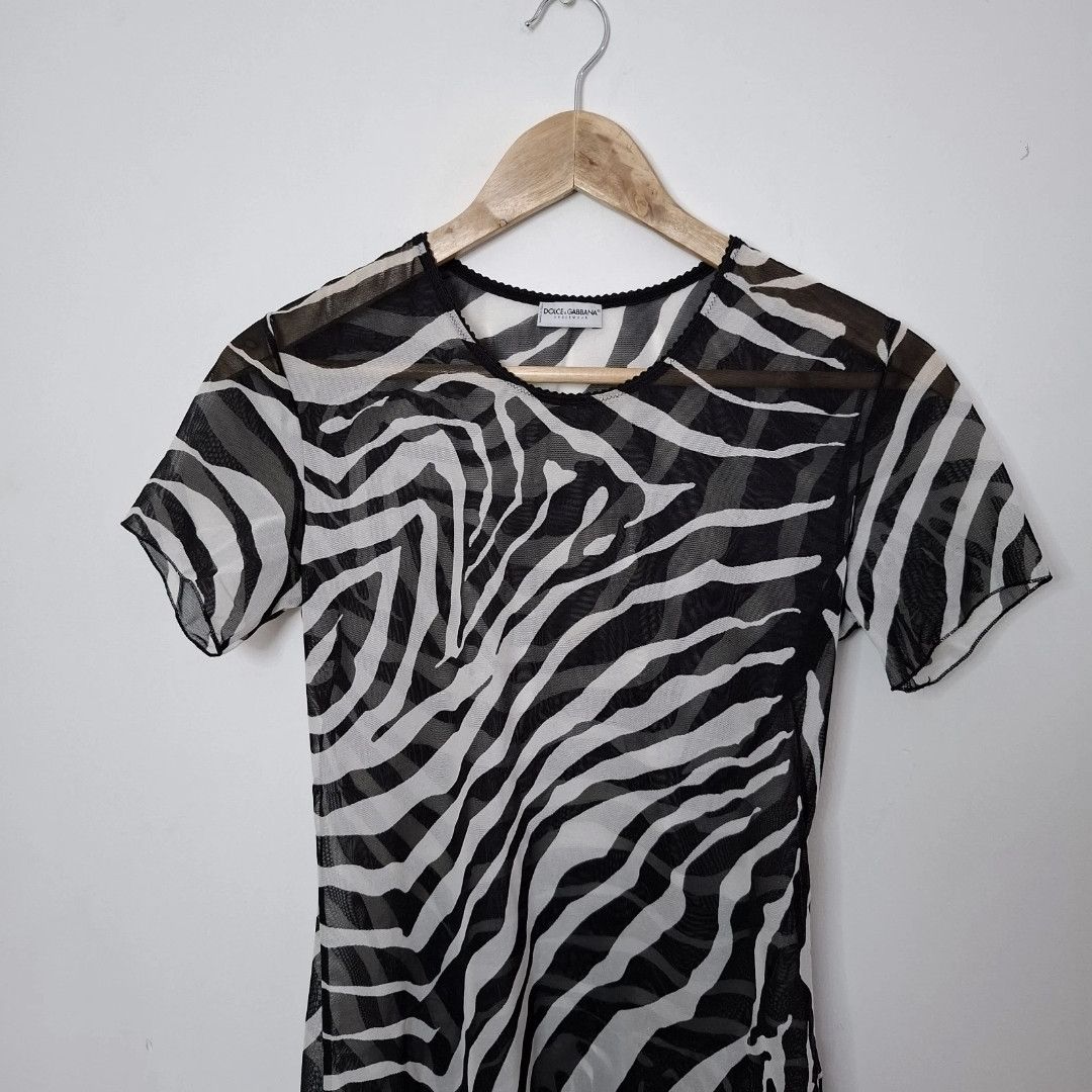 Dolce & Gabbana DOLCE & GABBANA Zebra Print Sheer Mesh Short Sleeved Top Size S / US 4 / IT 40 - 3 Thumbnail