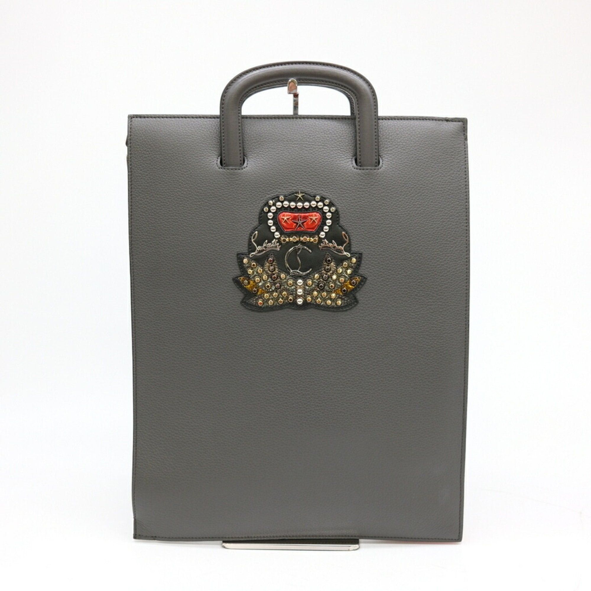 image of Vintage Christian Louboutin Trick Track Handbag Clutch Bag Grey Red 1175038, Women's