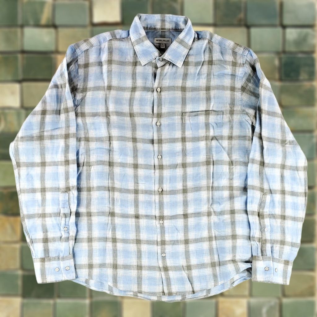 Peter Millar Peter Millar Shirt L Mens 100% Linen Long Sleeve Plaid Blue Gray Multicolor Size US L / EU 52-54 / 3 - 1 Thumbnail