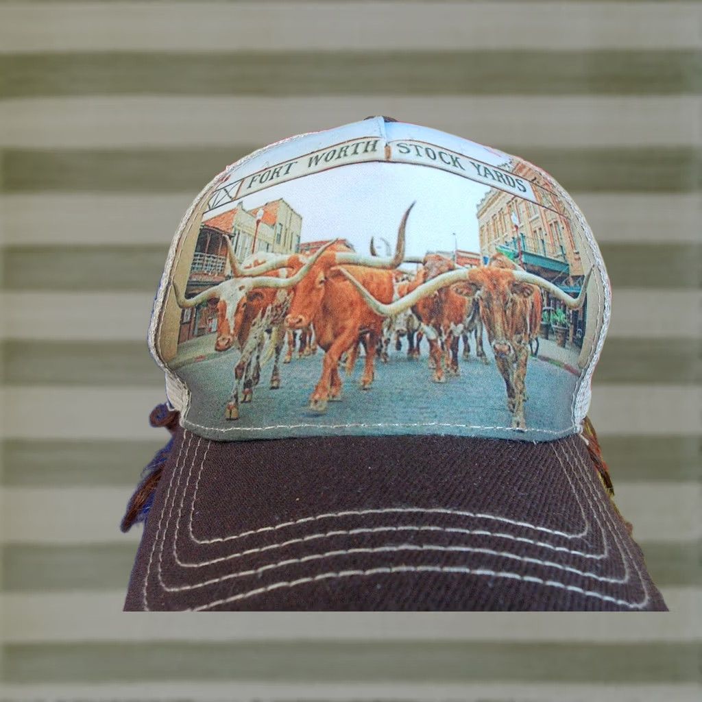 Vintage Fort Worth Stockyards Hat Cap One Size Men's Cowboy LIVESTOCK TEXAS Hat Republic Snapback Adjustable Brown Canvas Polyester Size ONE SIZE - 1 Thumbnail