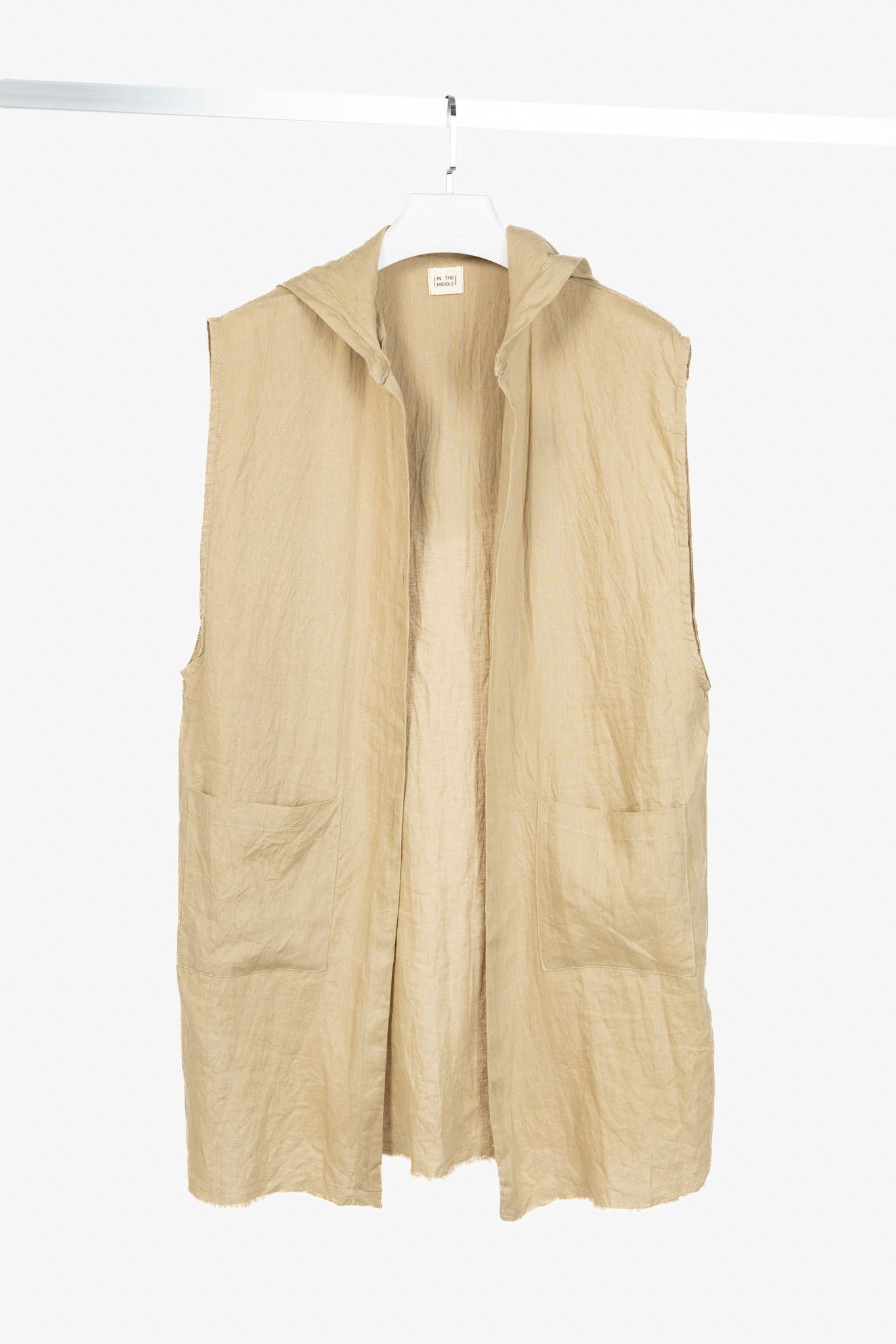 Other IN THE MIDDLE Ibiza Tan Linen Open-Front Hoodie Vest Size US M / EU 48-50 / 2 - 1 Thumbnail