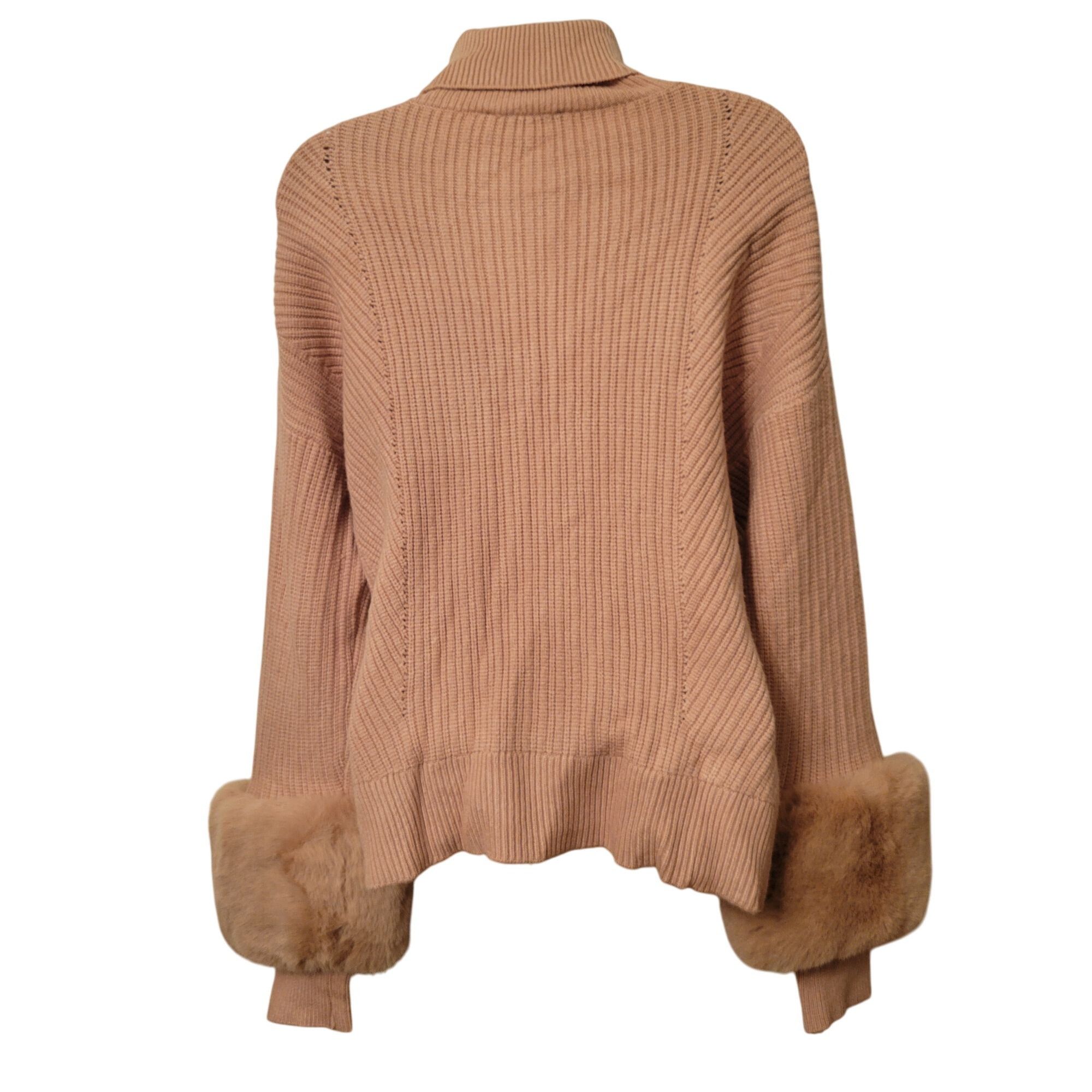 Saks Fifth Avenue Saks Fifth Avenue Ribbed Turtleneck Sweater Faux Fur Cuffs M Size M / US 6-8 / IT 42-44 - 2 Thumbnail