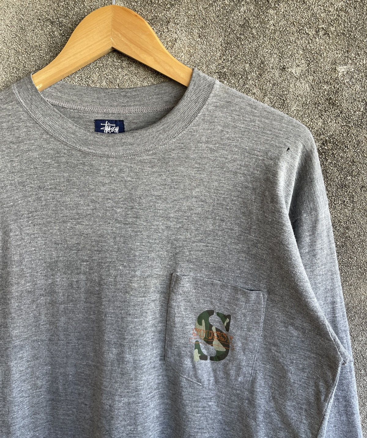 Stussy Vintage 90s Sun Faded🔥STUSSY CAMO USA🔥Logo Pocket L/S Tshirt Size US L / EU 52-54 / 3 - 3 Thumbnail