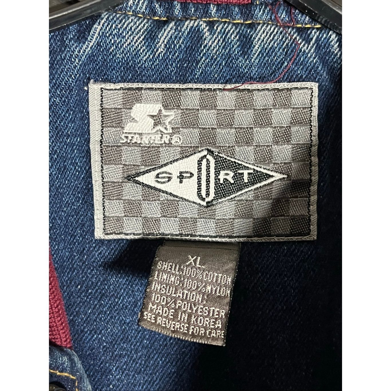 Starter Vintage 90s RARE Starter Denim Quilt Lined Bomber Jacket Size US XL / EU 56 / 4 - 5 Thumbnail