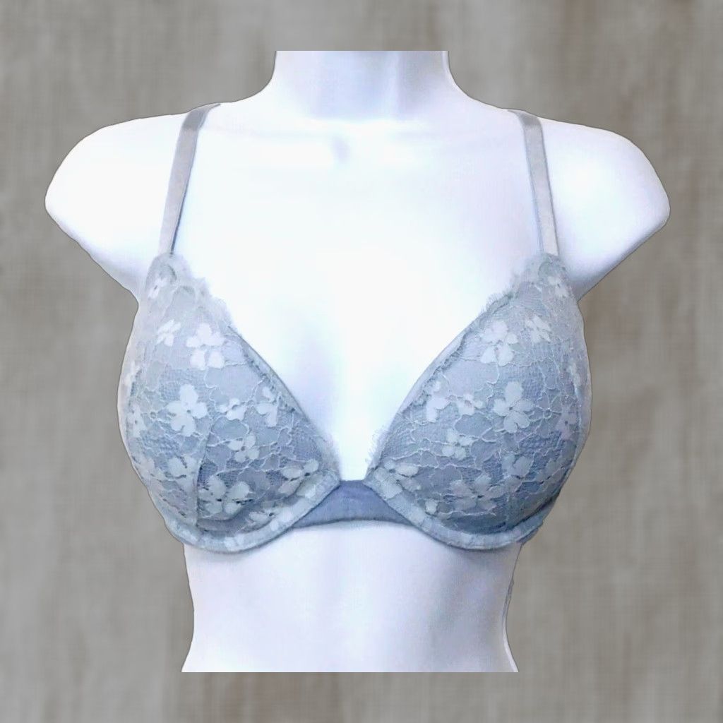 Victorias Secret Dream Angels Push Up Bra 34D Light Blue Lace Underwire Padded, Women's