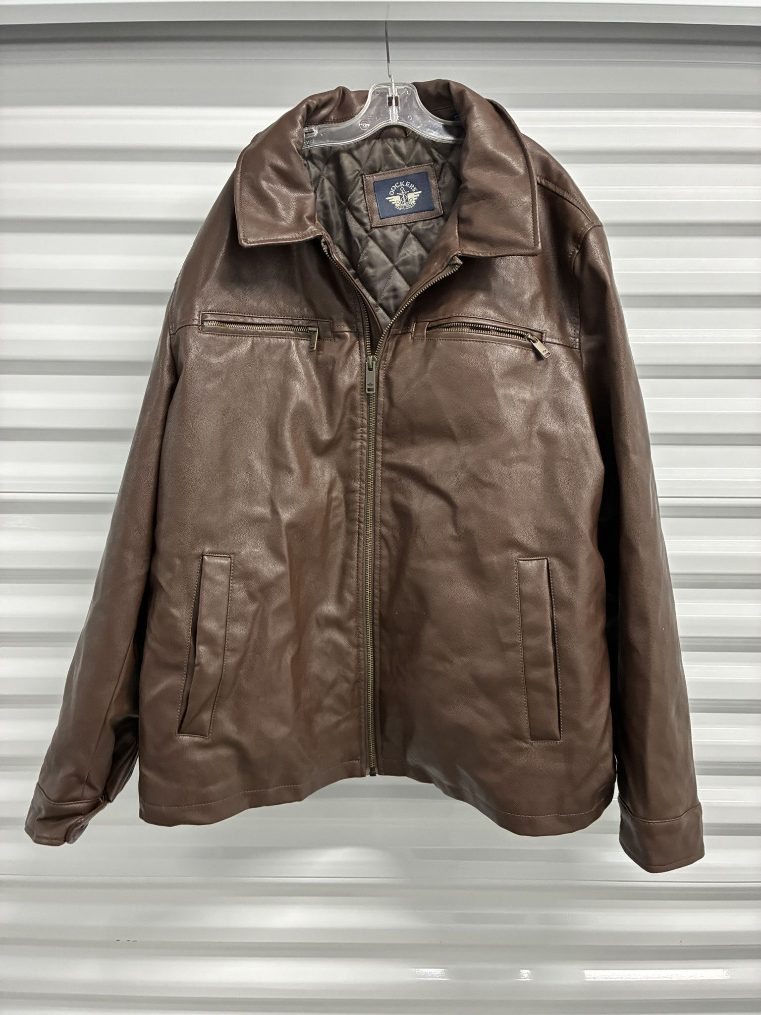 Dockers Faux Leather Jacket Men XXL Front Zipper Quilted