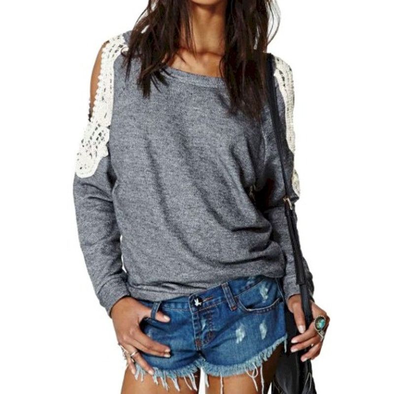 Other Solemio LA Cold Shoulder Crochet Top Sweatshirt Long Sleeve Size S / US 4 / IT 40 - 1 Thumbnail