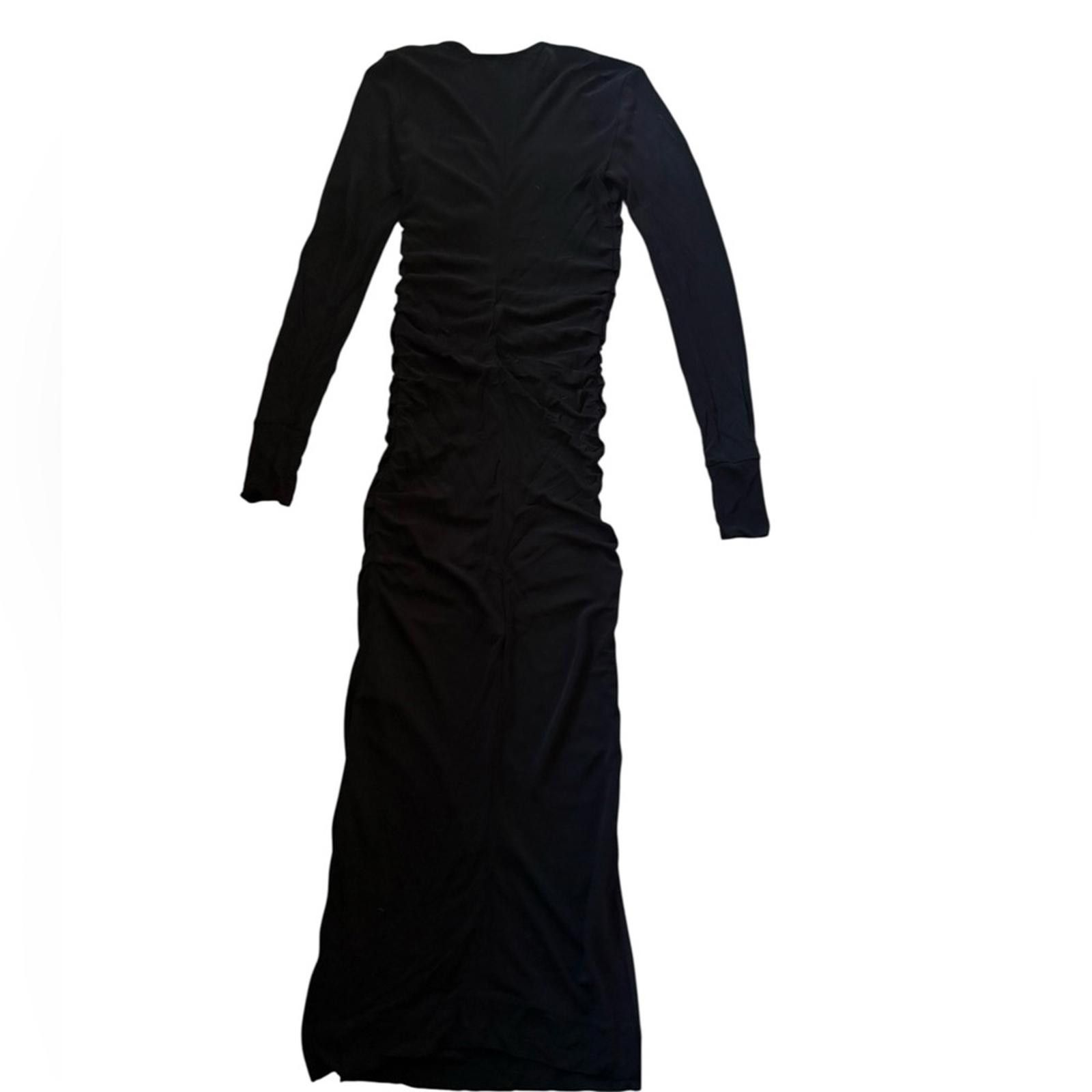 Ganni GANNI Black Ruched Crepe Maxi Dress Long Sleeve Square Neck Size S / US 4 / IT 40 - 6 Thumbnail