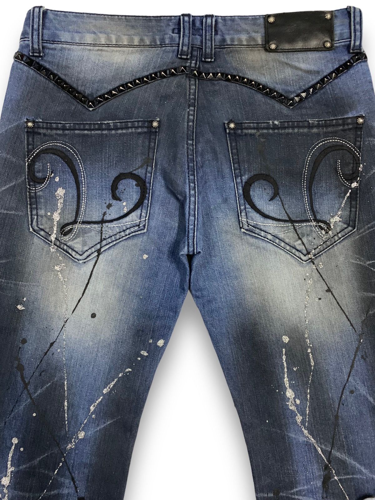 If Six Was Nine Vintage Lagust Studded Paint Splatter Flare Punk Jeans Size US 30 / EU 46 - 13 Thumbnail