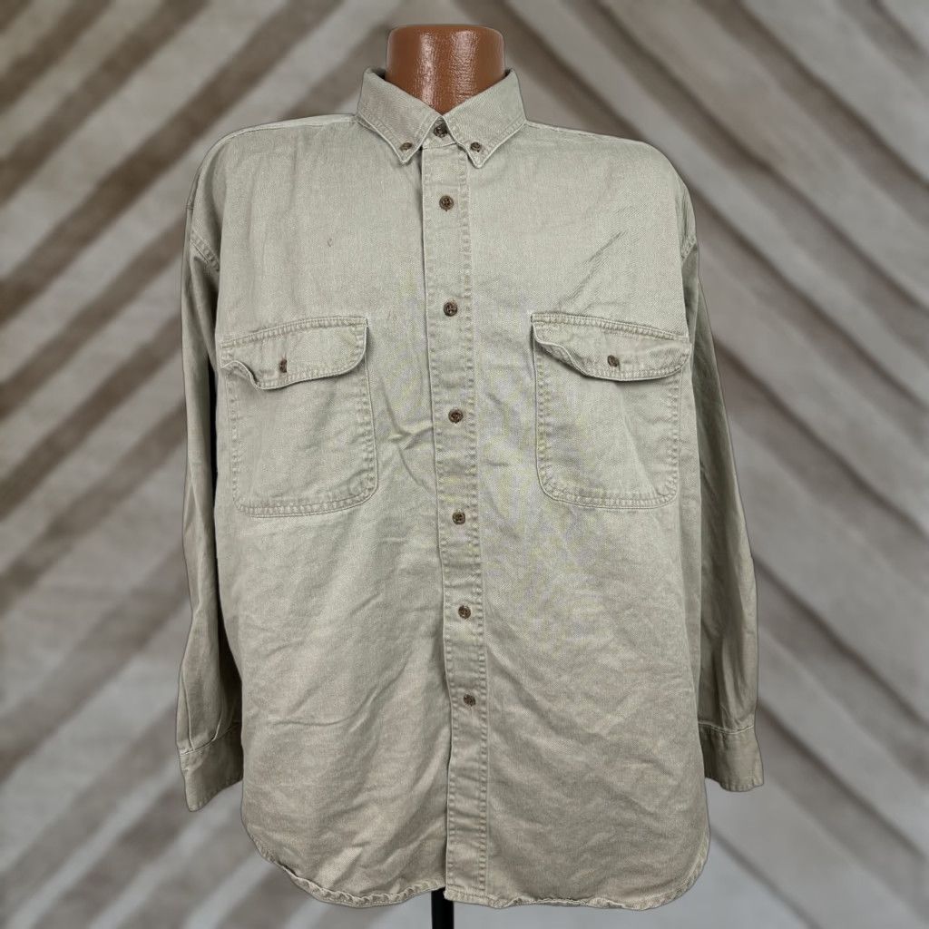 Vintage VINTAGE St. John's Bay Shirt Men L Oversized Button-Up Twill Beige 90s Pigment Dyed Midweight Casual Size US L / EU 52-54 / 3 - 1 Thumbnail