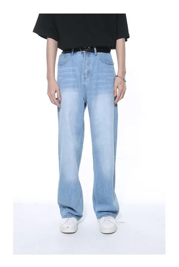 Japanese Brand Horiko x Kino Simple light blue straight loose washed jeans Size US 32 / EU 48 - 2 Thumbnail
