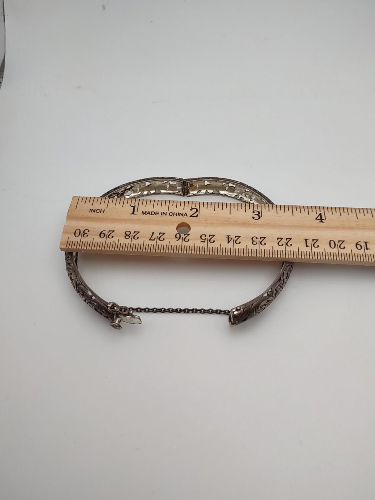 The Unbranded Brand Vintage 925 THAI CW Sterling Silver Etched Hinged Bangle 24g Size ONE SIZE - 5 Thumbnail