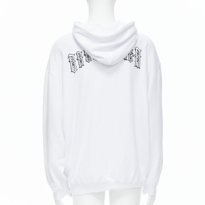 Balenciaga new BALENCIAGA 2018 black Gothic Tattoo logo embroidery white cotton hoodie M Size US M / EU 48-50 / 2 - 1 Thumbnail