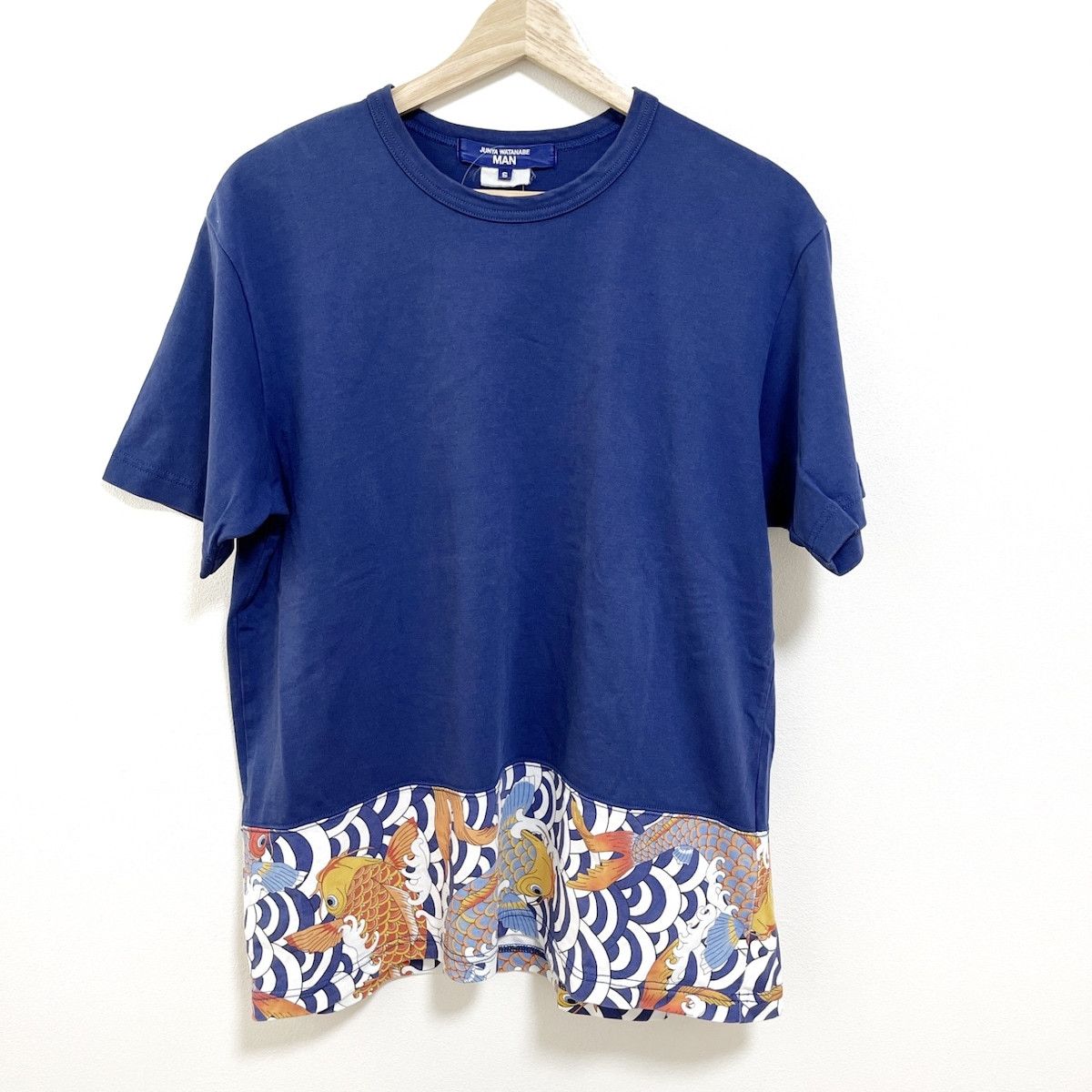 Short Sleeve Hem Switch Cotton Tshirt Navy