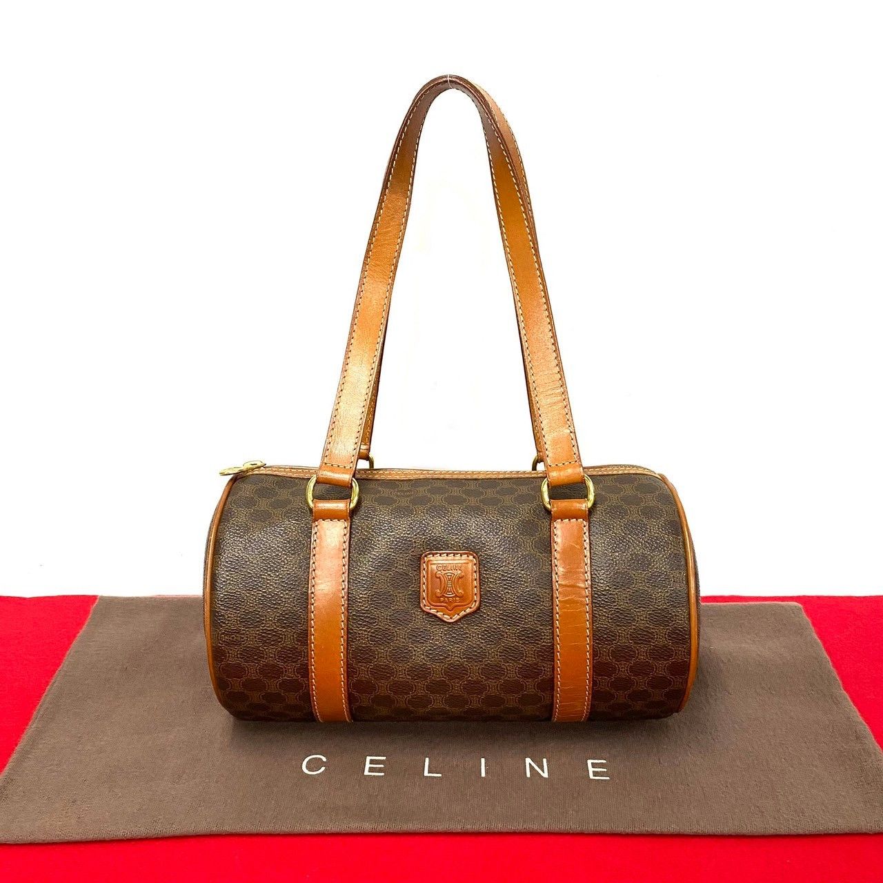 image of Celine Macadam Canvas Boston Bag in Brown, Women's