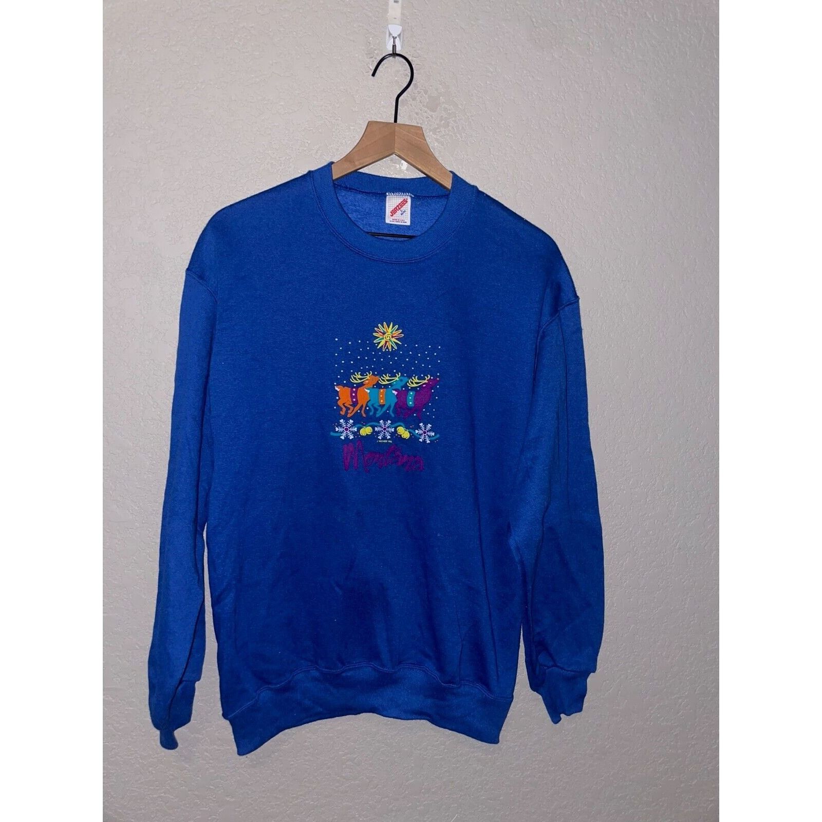 Jerzees Vintage Montana Sweatshirt Reindeer Blue Crewneck VTG 90s L Size US L / EU 52-54 / 3 - 1 Thumbnail
