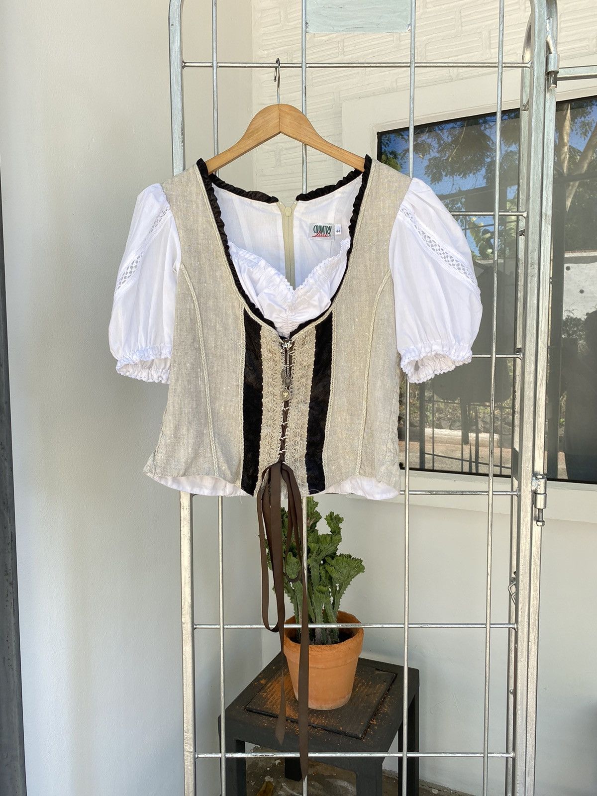 image of Free Country Country Line Lolita Vintage Blouse in White, Women's (Size Large)