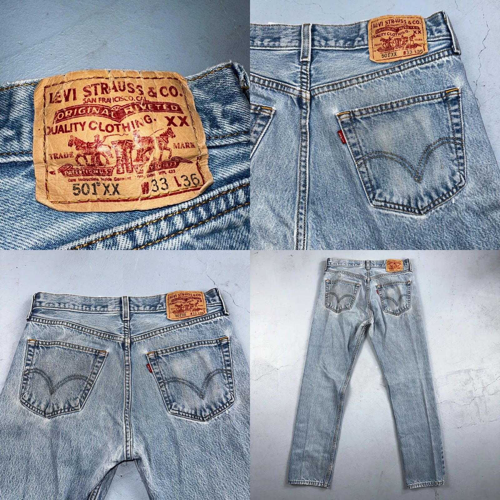 Levi's VINTAGE Levis 501 Y2K XX Straight Leg Jeans 33x36 Light Wash 2000s Act 31x32 Size US 33 - 11 Thumbnail