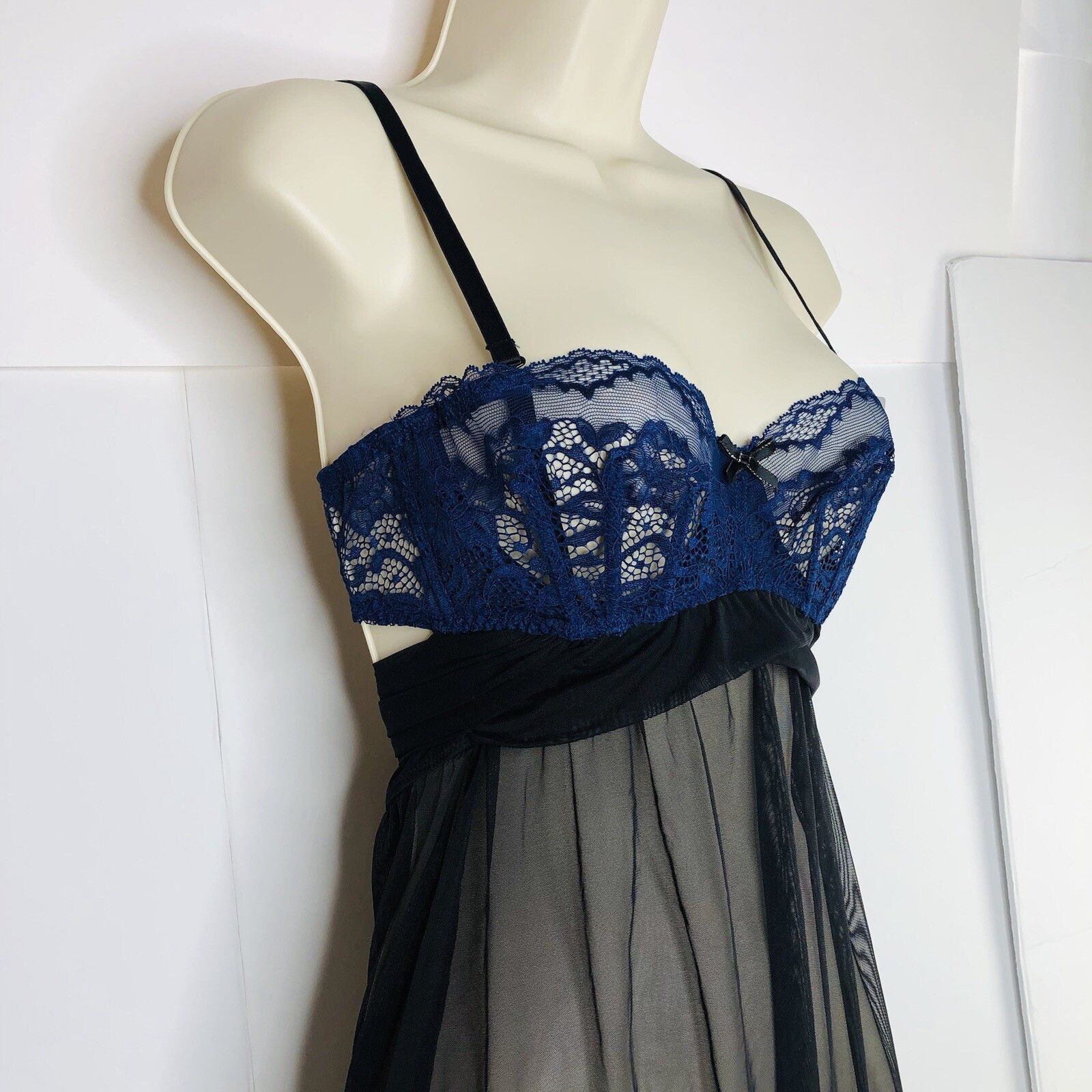 Other Adore Me Lace Mesh Babydoll Women 36A Black Blue see through Size ONE SIZE - 3 Thumbnail