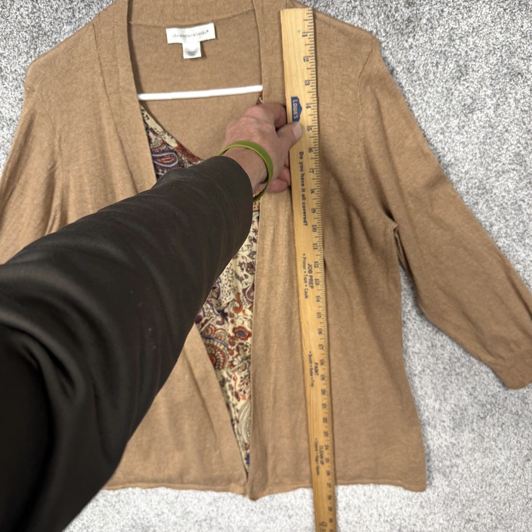 Vintage Christopher & Banks Cardigan Womens Large Tan Paisley Boho Floral Tiered Cardigan Sweater L Womens Knitted Layering Bohemian Casual Size L / US 10 / IT 46 - 2 Thumbnail