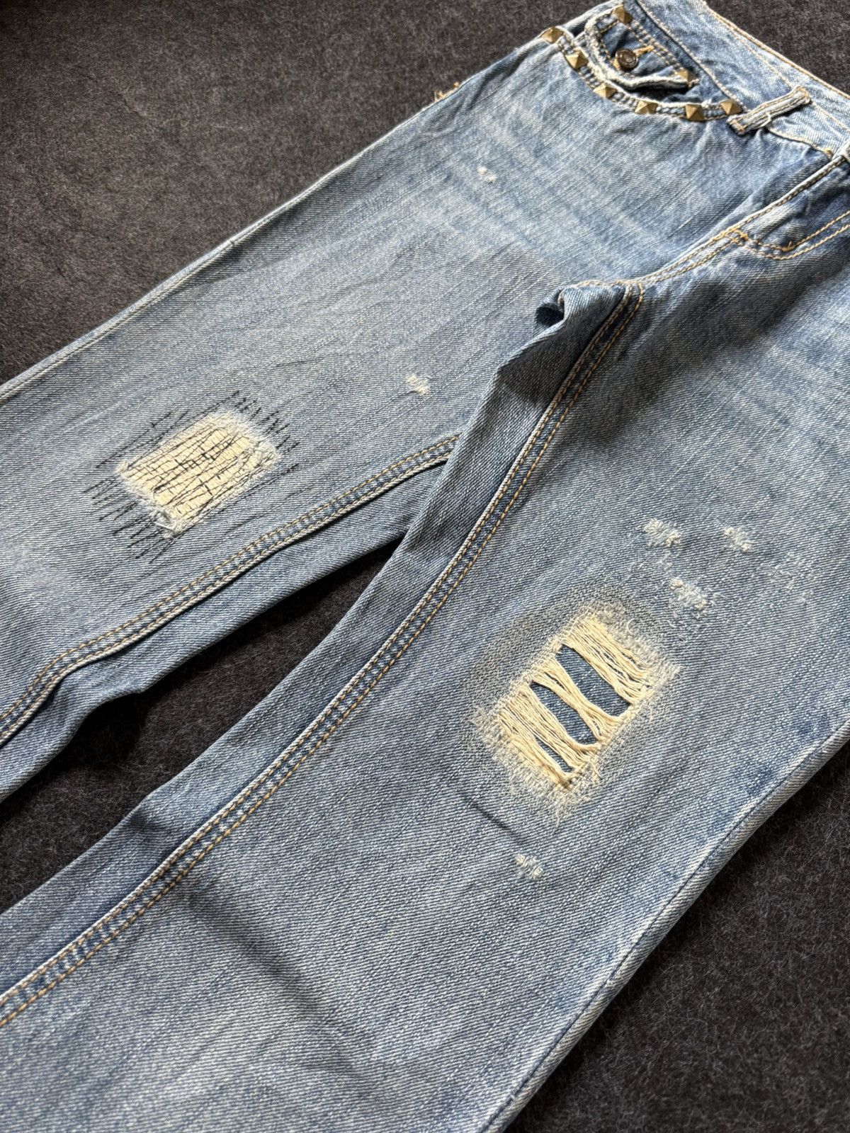 Hysteric Glamour × Japanese Brand Distressed Boro Studded Flare Jeans Japanese Brand Size US 28 / EU 44 - 9 Thumbnail