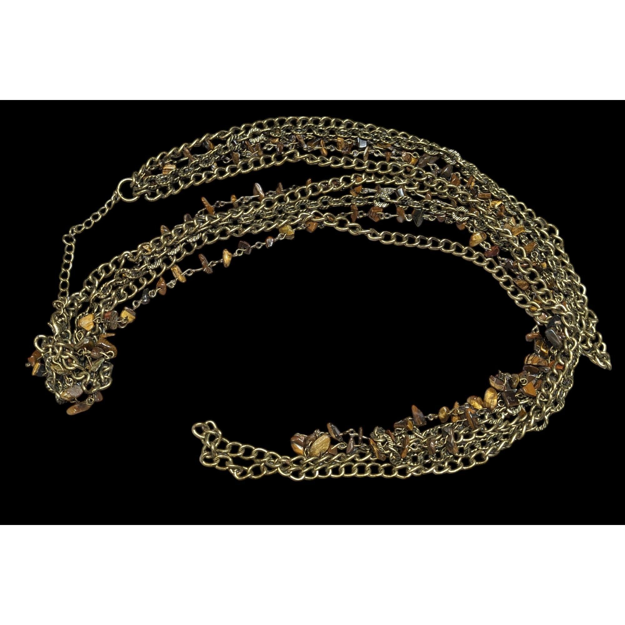 Other Multilayer Tiger Eye Chip Antiqued Gold Tone Chain Necklace Size ONE SIZE - 1 Thumbnail