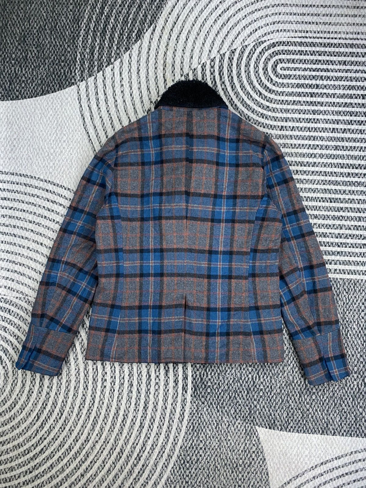 Japanese Brand Vtg Low Hurtz Blue & Grey Wool Plaid Sherpa Collar Jacket Size US M / EU 48-50 / 2 - 2 Thumbnail