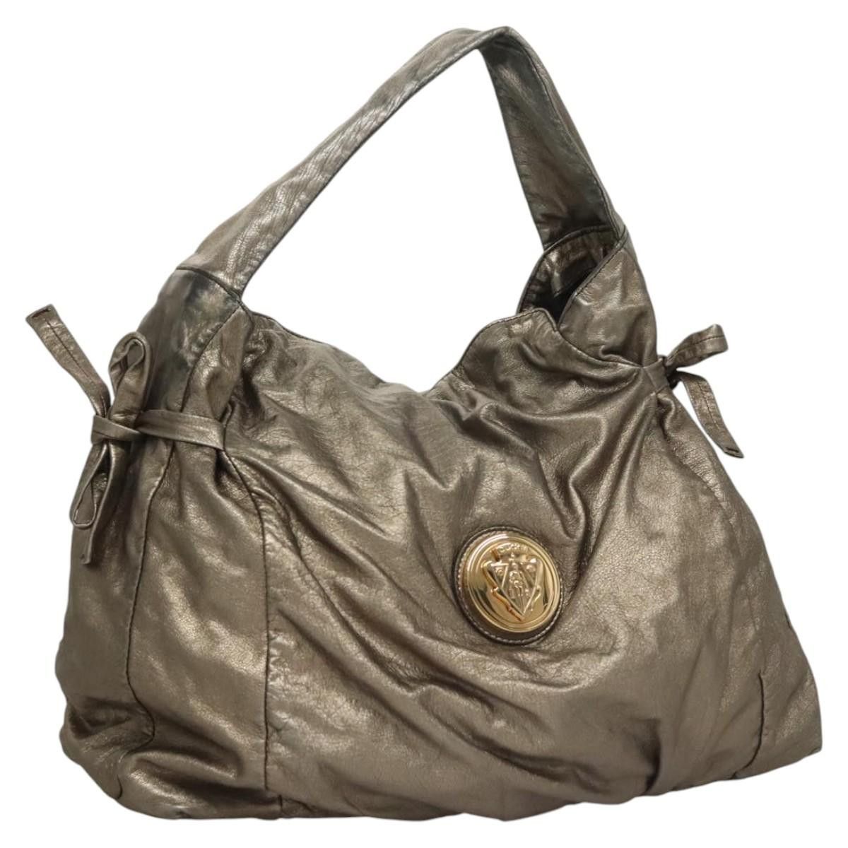 Gucci Shoulder Bag Leather Silver Gold, Women's