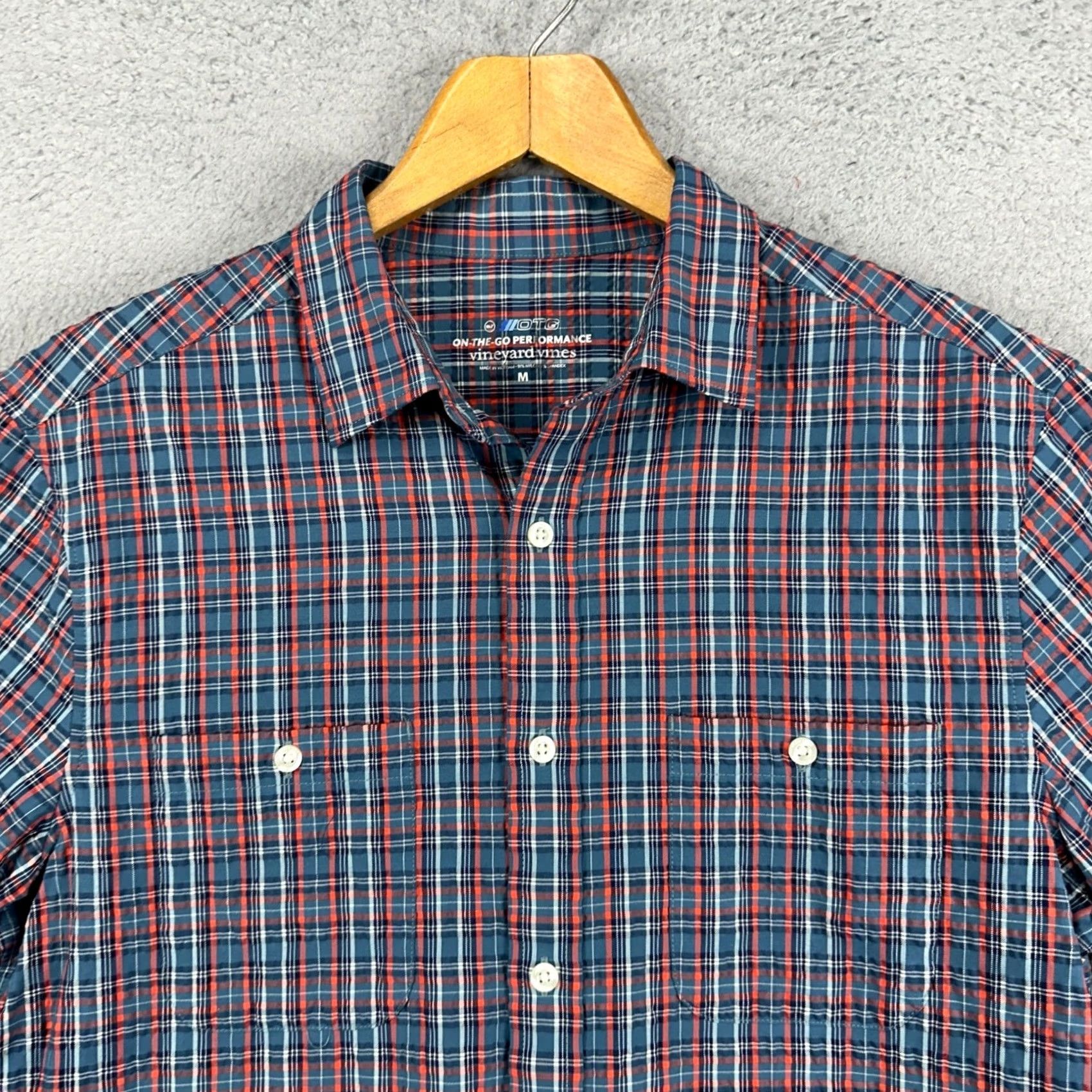 Vineyard Vines Vineyard Vines Men OTG Performance Shirt Medium Teal Orange Plaid Seersucker NEW Size US M / EU 48-50 / 2 - 2 Thumbnail
