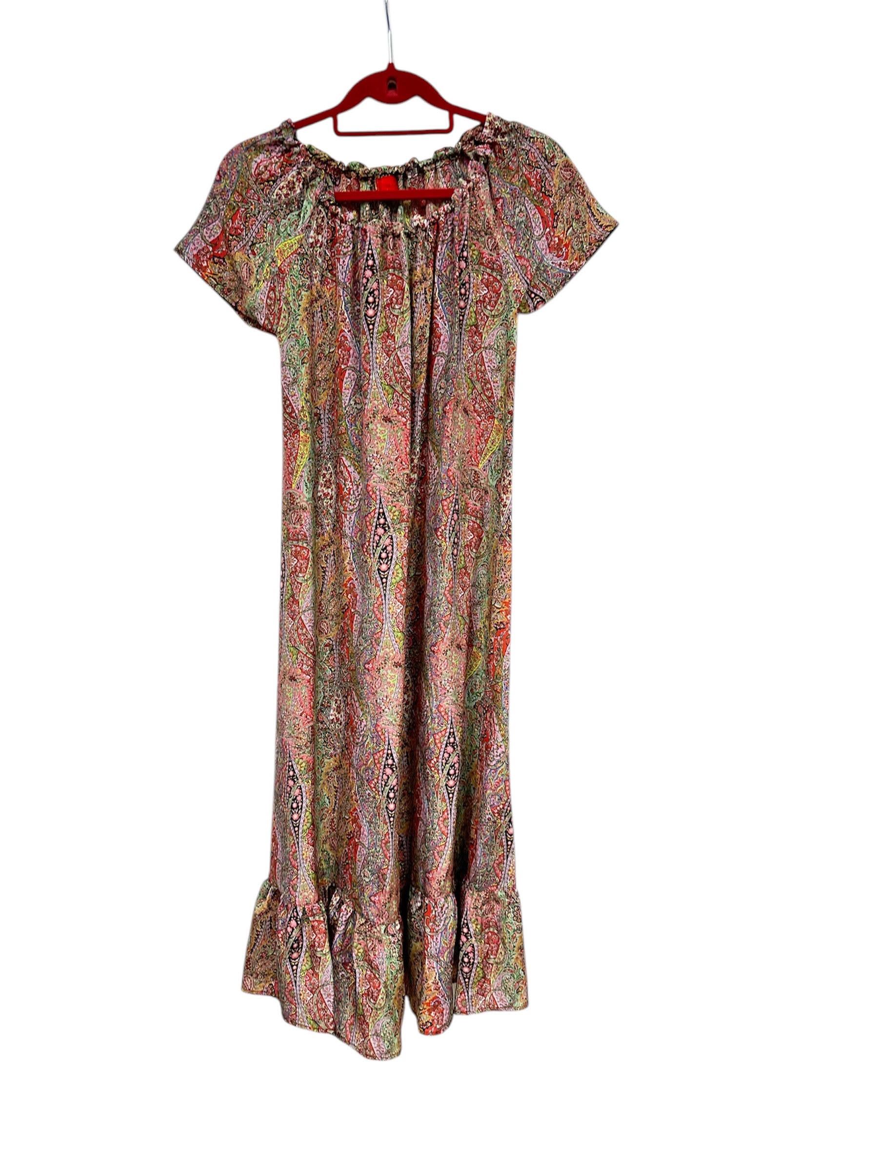 120% Lino Beautiful Paisley Dress Multi color Gathered Neckline Size XS / US 0-2 / IT 36-38 - 1 Thumbnail
