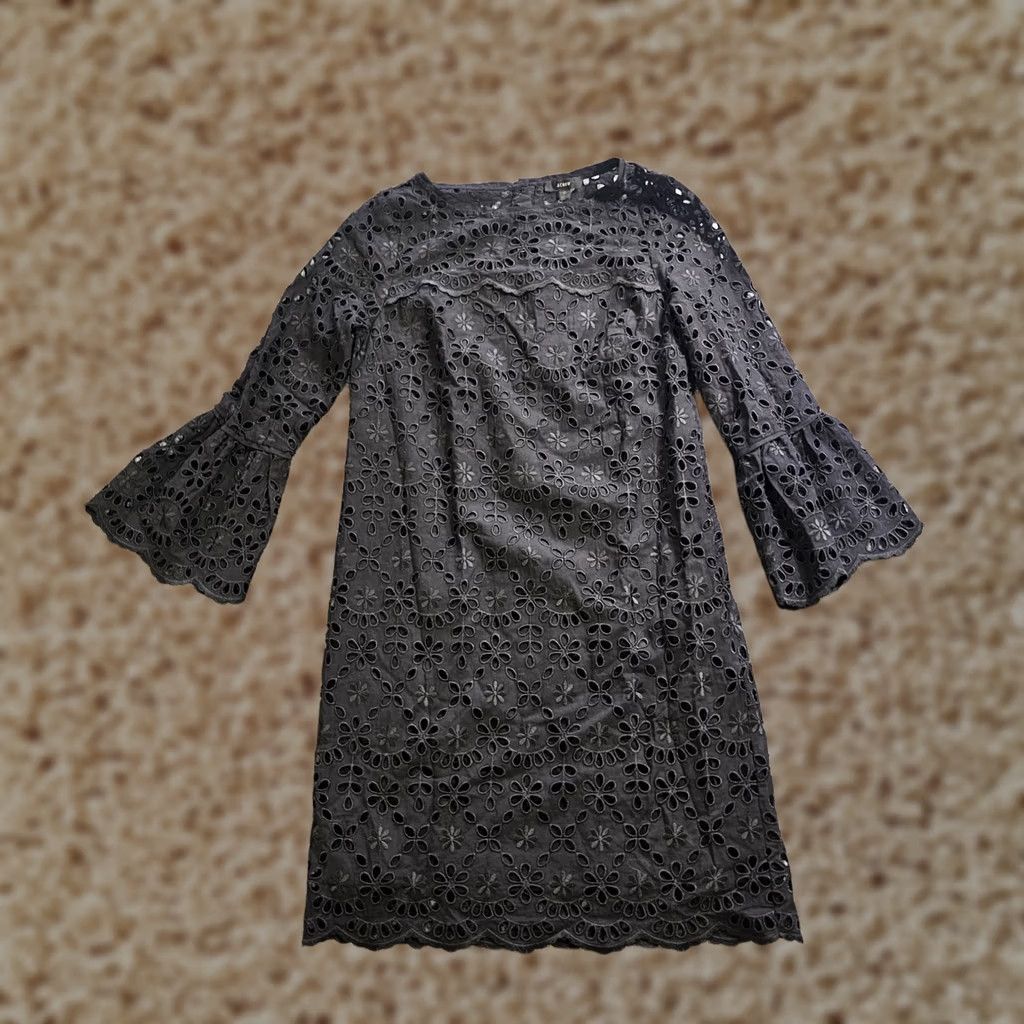 J.Crew J.CREW Dress Womens 0 Black Eyelet Lace 3/4 Bell Sleeve Cocktail LBD Date Night Dress Size XS / US 0-2 / IT 36-38 - 1 Thumbnail