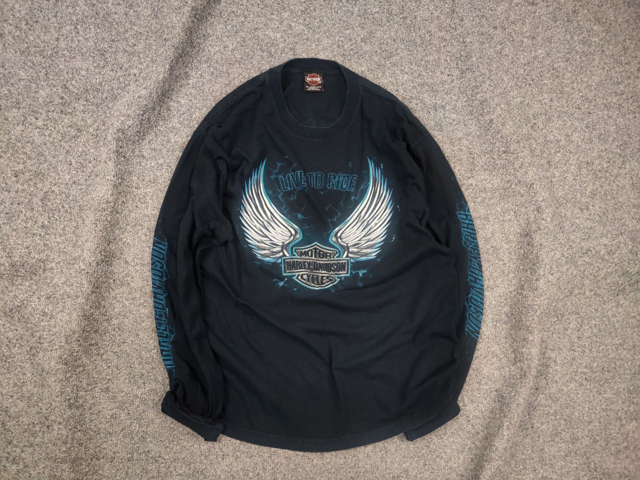Harley Davidson Vintage Harley Davidson Fire Blue Logo Long sleeve Y2K Style Size US L / EU 52-54 / 3 - 1 Thumbnail